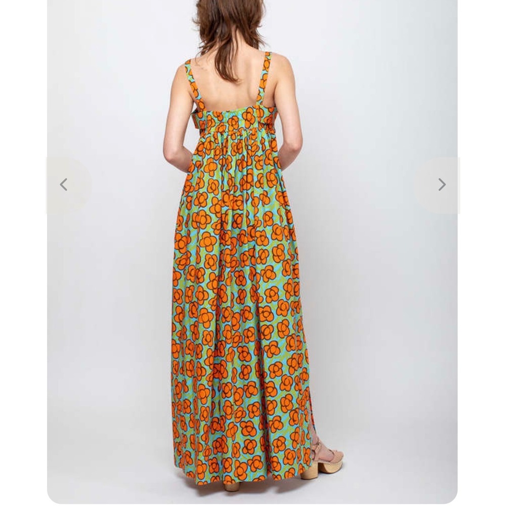 ODEEH Womens Floral Cotton Maxi Dress Blue Purple Yellow Square Neck Pockets 40 - Picture 3 of 14